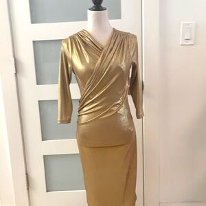 Elegant Gold Draped Women's Dress